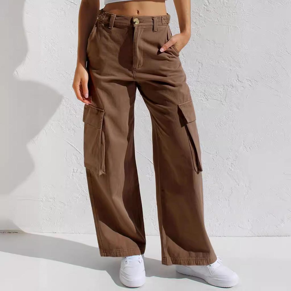 Damen Low Rise Cargo Jeans Gerade Beine Mehrere Taschen Denim Hosen Gewaschen Nicht Elastisch Lässige Lange Hosen