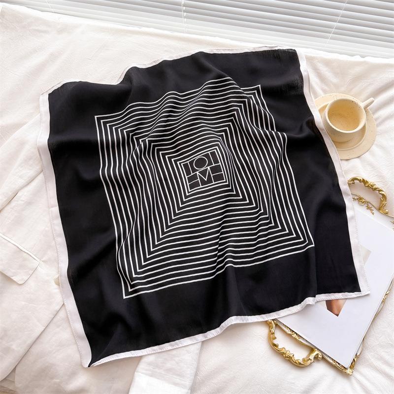 Geometric Lines Herringbone Cotton and Linen Small Square Scarf Silk Scarf Imitation Velvet Headscarf Shawl Sun Protection Scarf Women's Scarf
