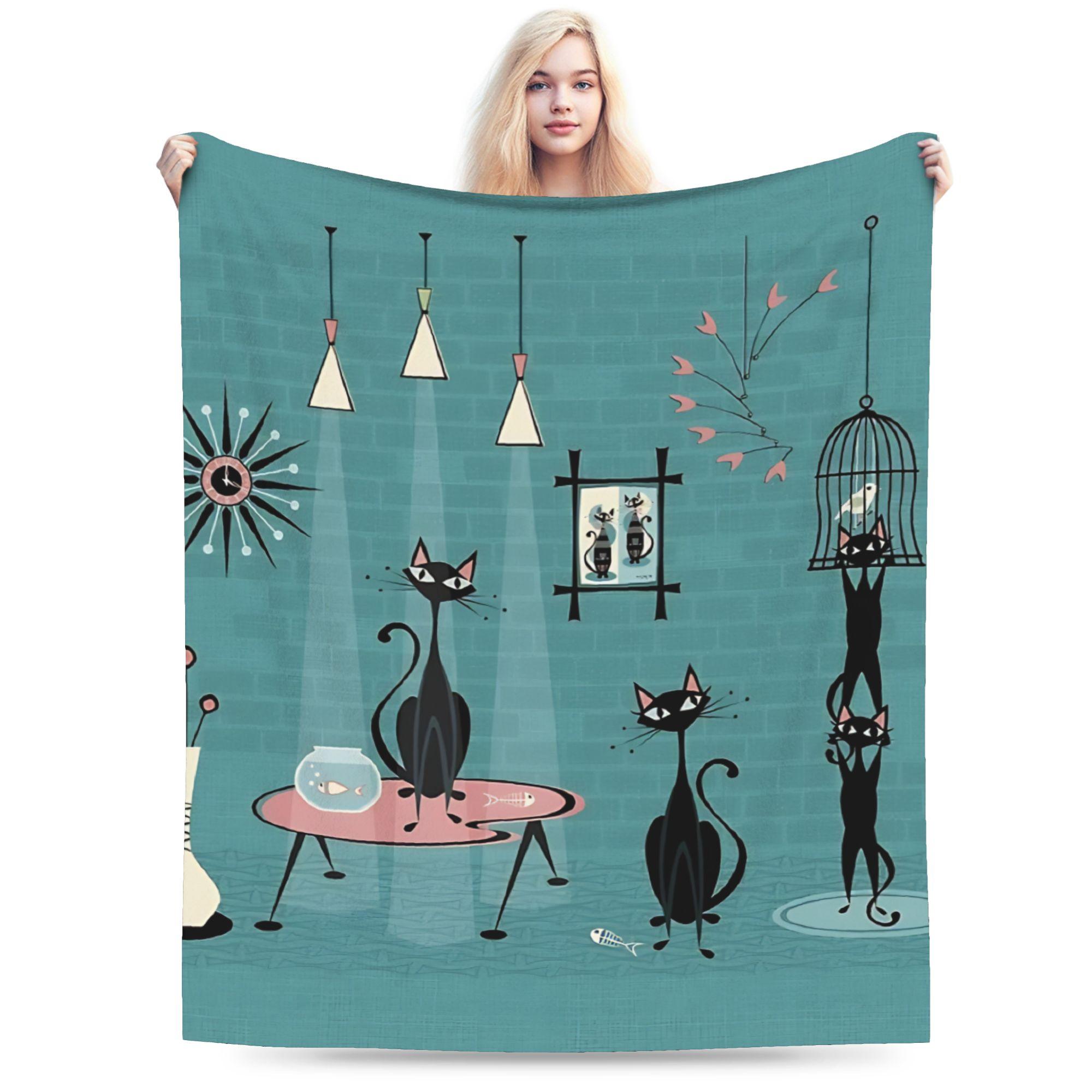 Retro Vintage Art Cute Cats  Blanket  Soft Street Trend Plush Throw Blanket For Kids Couch Bed Flannel Bedspread Bed Cover 130x150cm