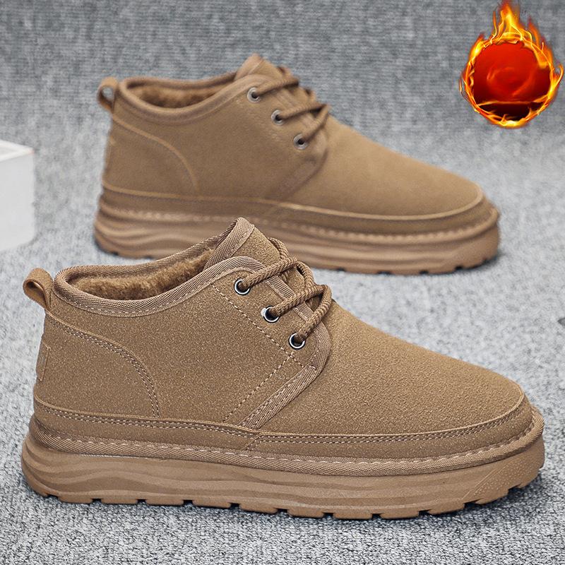 

Мужские зимние ботинки для снега, замшевые короткие ботинки на шнуровке, теплые меховые с флисовой подкладкой, нескользящие ботинки по щиколотку, повседневные удобные ботинки для ходьбы 44