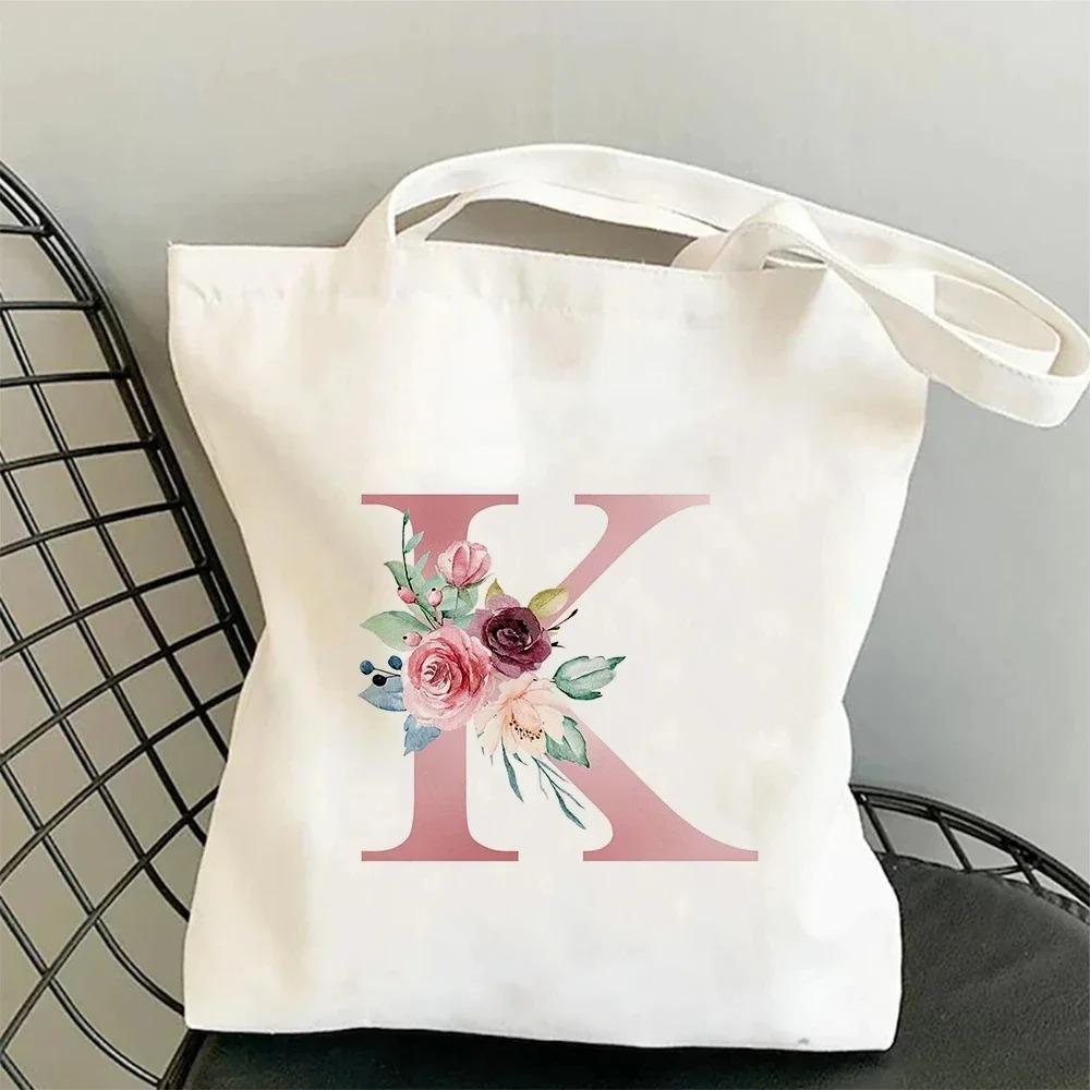 Canvas Bag Women's Travel and Leisure One Shoulder Handbag Pink Letter Large Capacity Gift White Canvas