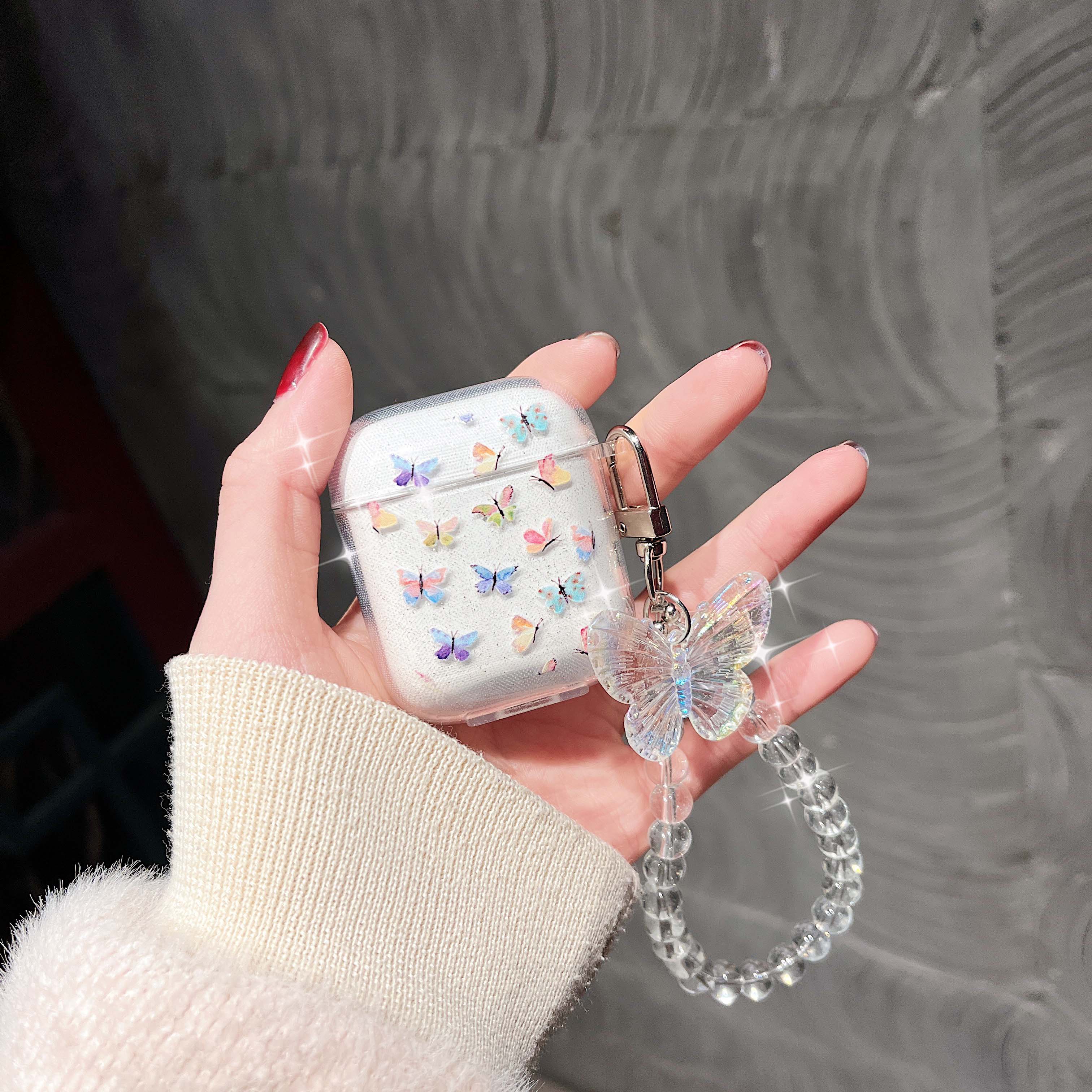 CrazyLemon AirPods 3 Hülle – Schmetterling Design Mit Armband, Transparent Rosa