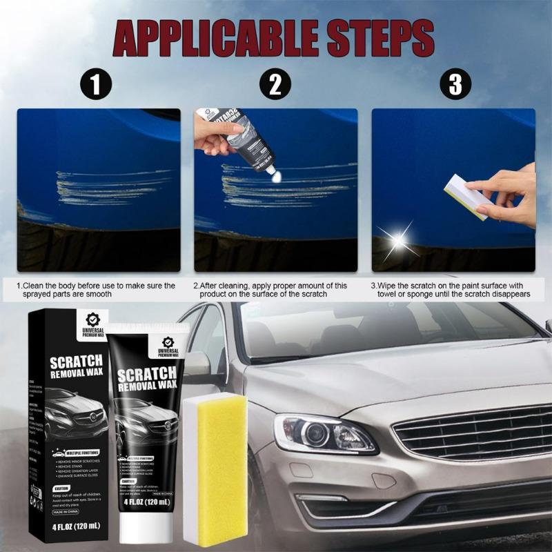 120ml Car Scratch Remover Wax Universal Repair Polishing Compound for Deep Scratches with Sponge and Cloth Scratch Removal Wax