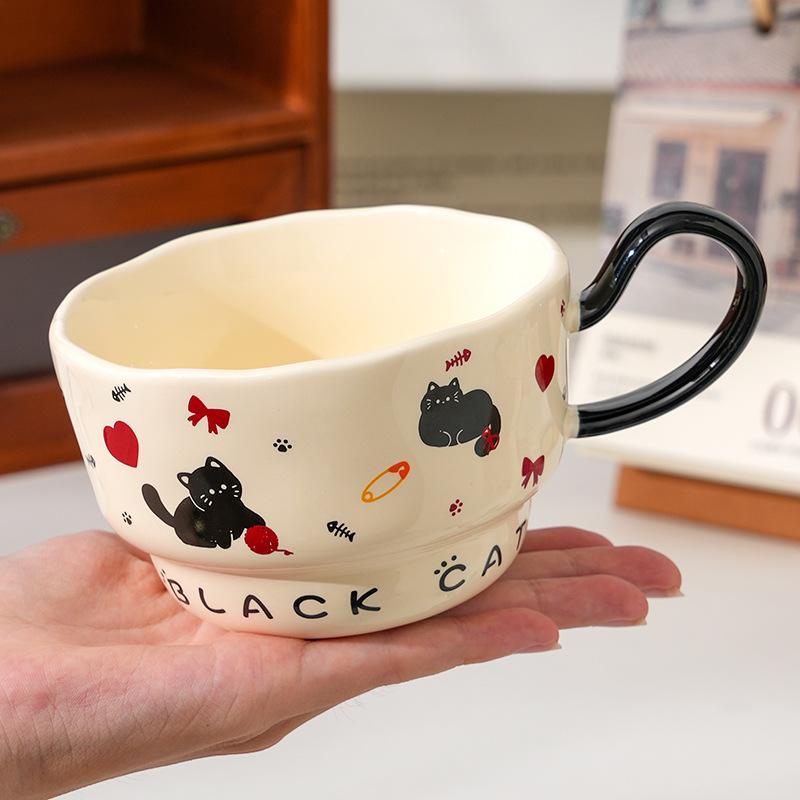 Creative Little Black Cat Ceramic Cup with Spoon for Home Use Large Capacity Office Couple Cup High Value Souvenir Gift Mug