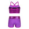 Kids Girls Sequins Mermaid Tank Top with Shorts Dance Outfit Gymnastics Dancing Costume Swimwear