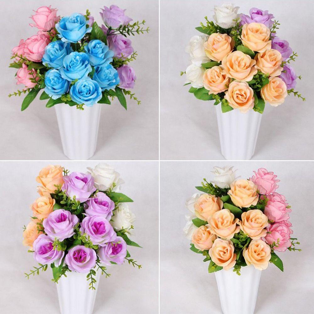 Plastic Valentine's Day Flowers 7 Heads Noble Consort Rose Natural Simulated Rose  Home Decorative