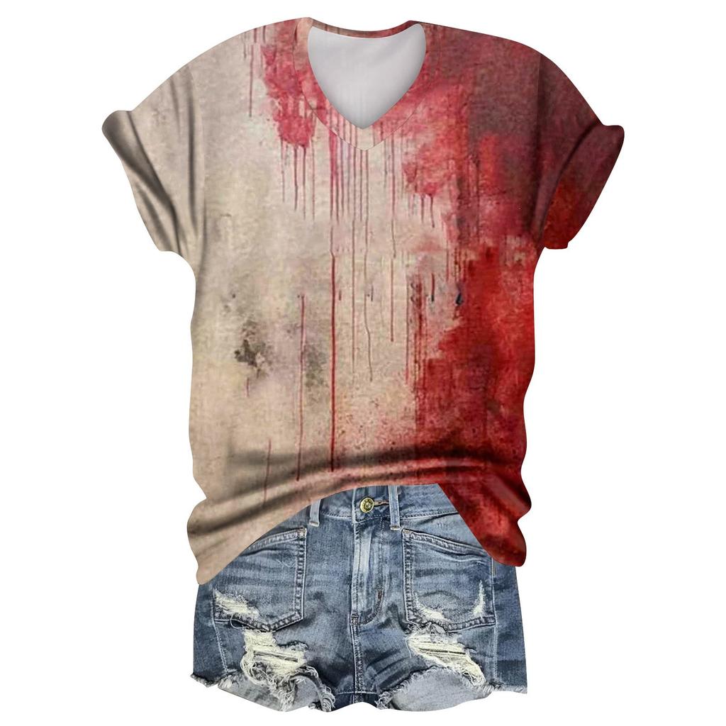 Women's Fashion Casual Short Sleeve Halloween Print Tops Halloween Elegant Tops