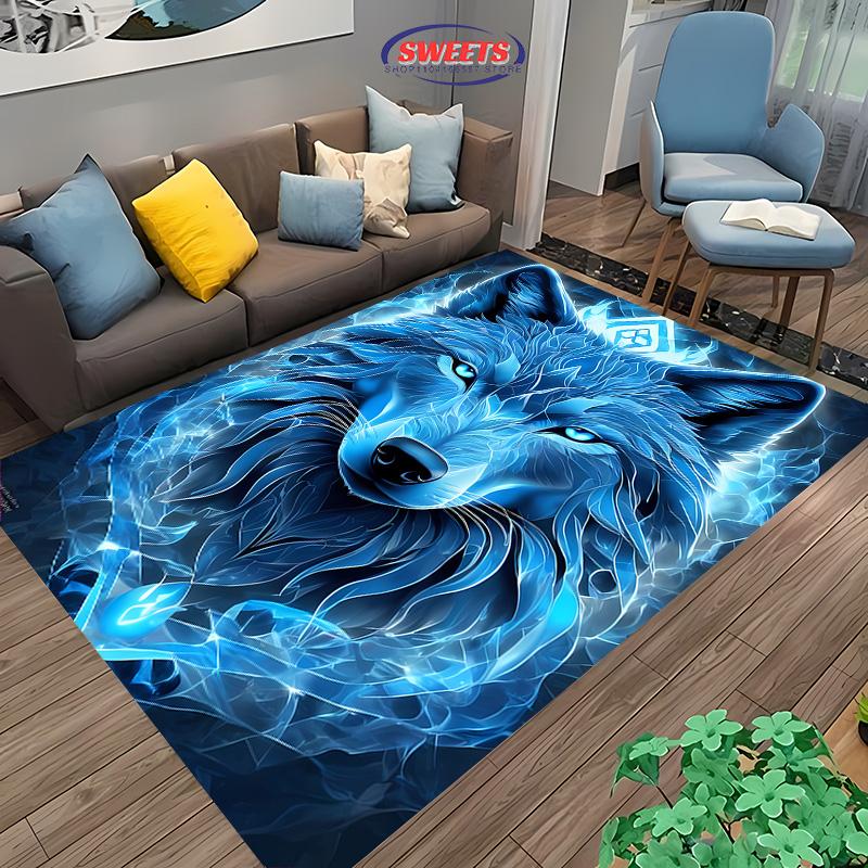 3D HD Printing Brave Wolf Carpet for Living Room Bedroom Hallway Long Strip, Anti-slip Soft Area Rug Sofa Doormat Home Decor Mat