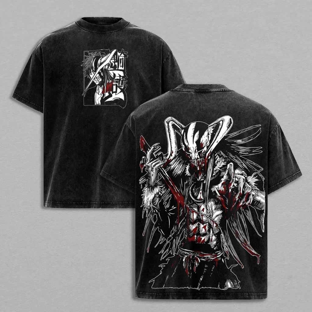 Bleach Ichigo Kurosaki Anime Unisex Washed T-Shirt Oversized Men Women Streetwear High Quality Pure Cotton Short Sleeved Female Male Clothing
