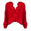 Frauen Top Tiefem V-ausschnitt Rüschen Einfarbig Langarm einreiher Weiche Atmungsaktive OL Pendeln Stil Dame Hemd bluse
