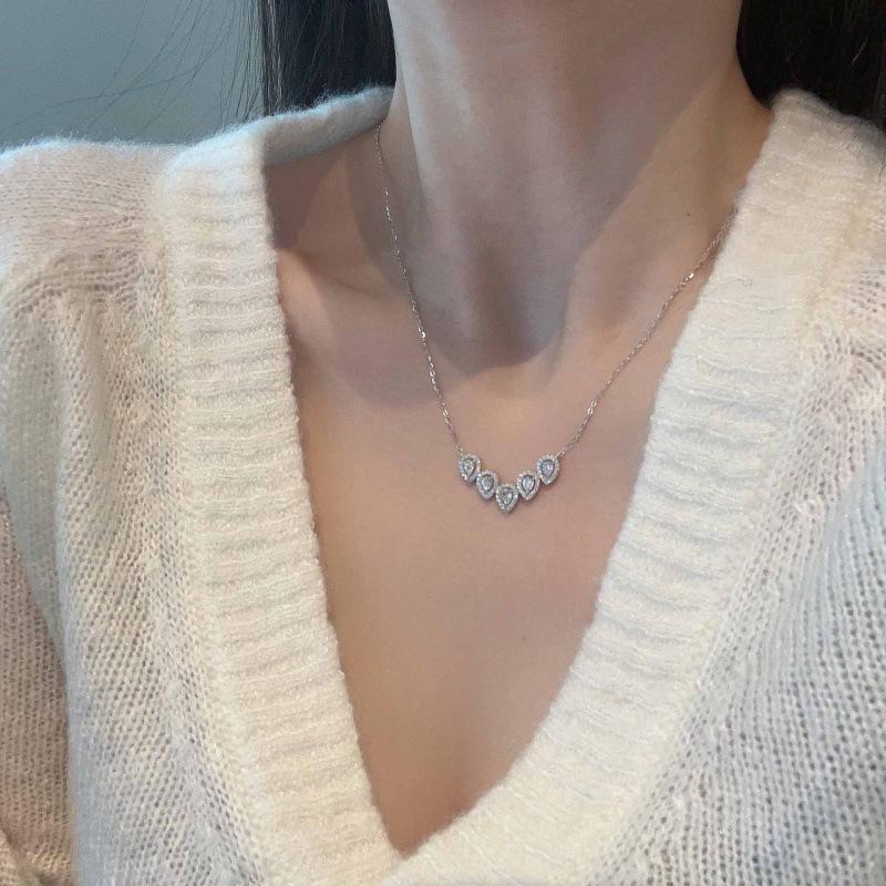 Korean Water Drop Necklace for Women - Rhinestone Smiley Face Clavicle Chain - Versatile, Trendy, High-Class Pendant