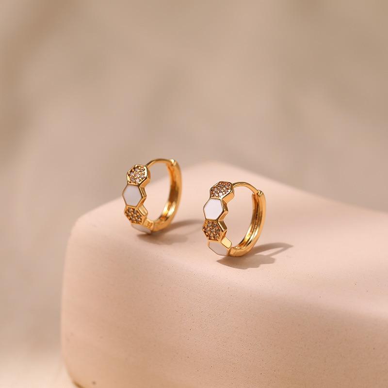 K Gold Plated Copper Zircon Inlaid Enamel Delicate Hoop Earrings For Women