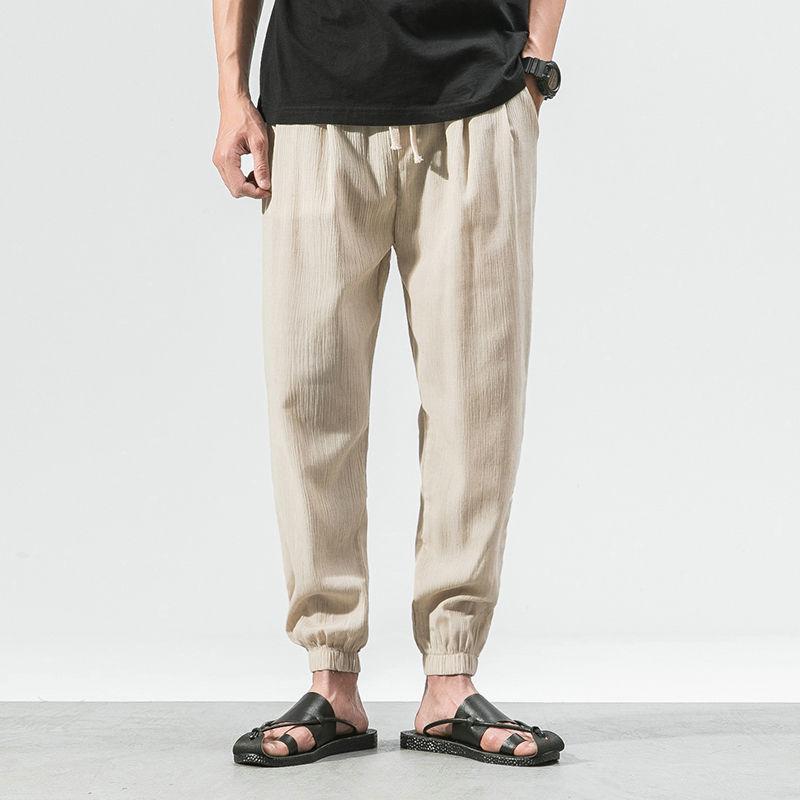 Summer Men's Cotton Linen Casual Harem Pants Men Joggers Man Trousers Male Chinese Style Baggy Pants