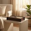 Wood Storage Box with Leather Panel Hand-Finished Tray Metal Handle