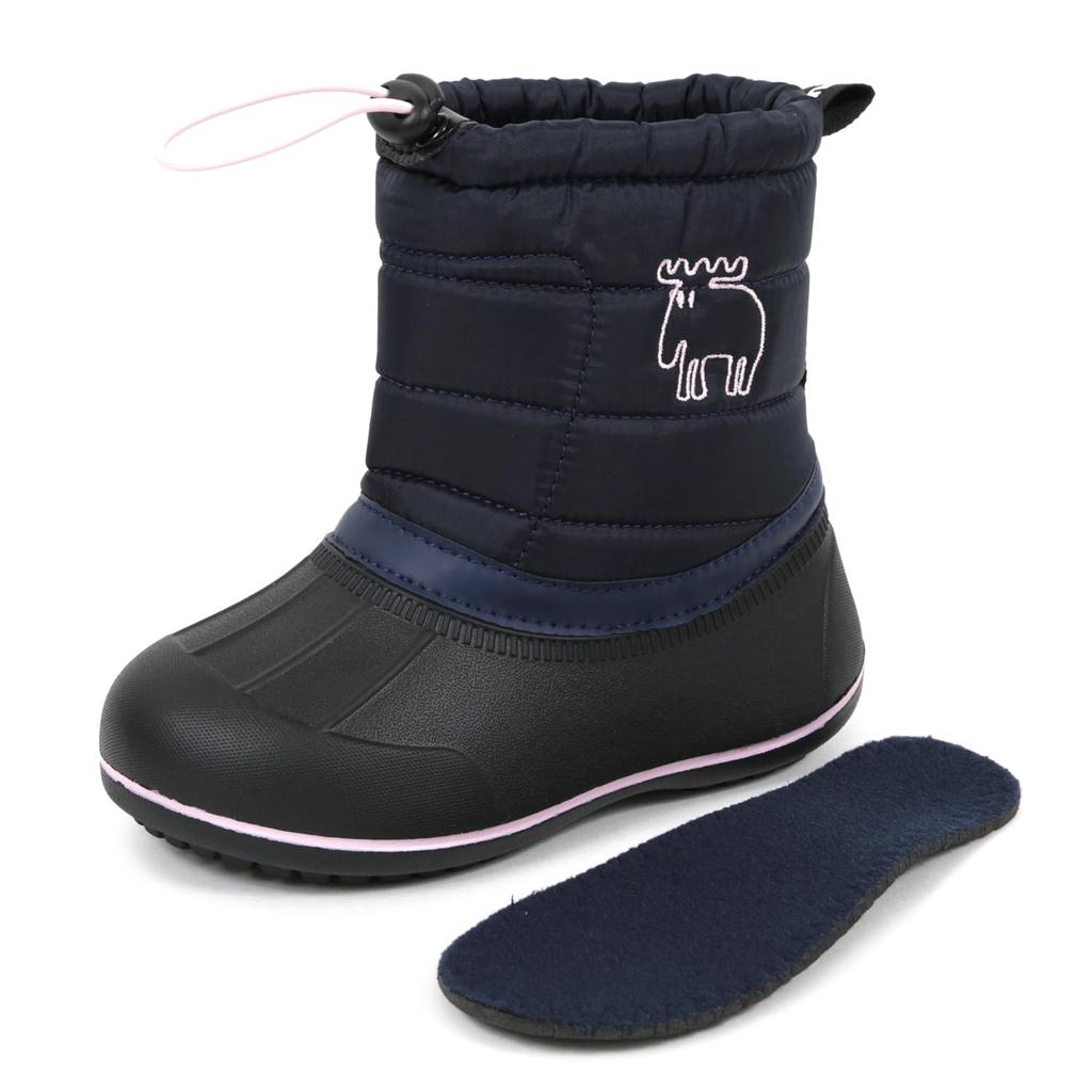 Mozu Bean Down Boots with Inner Boa and Elastic Cuffs, Winter Boots, Kids' Size, Navy, 16.0 Cm