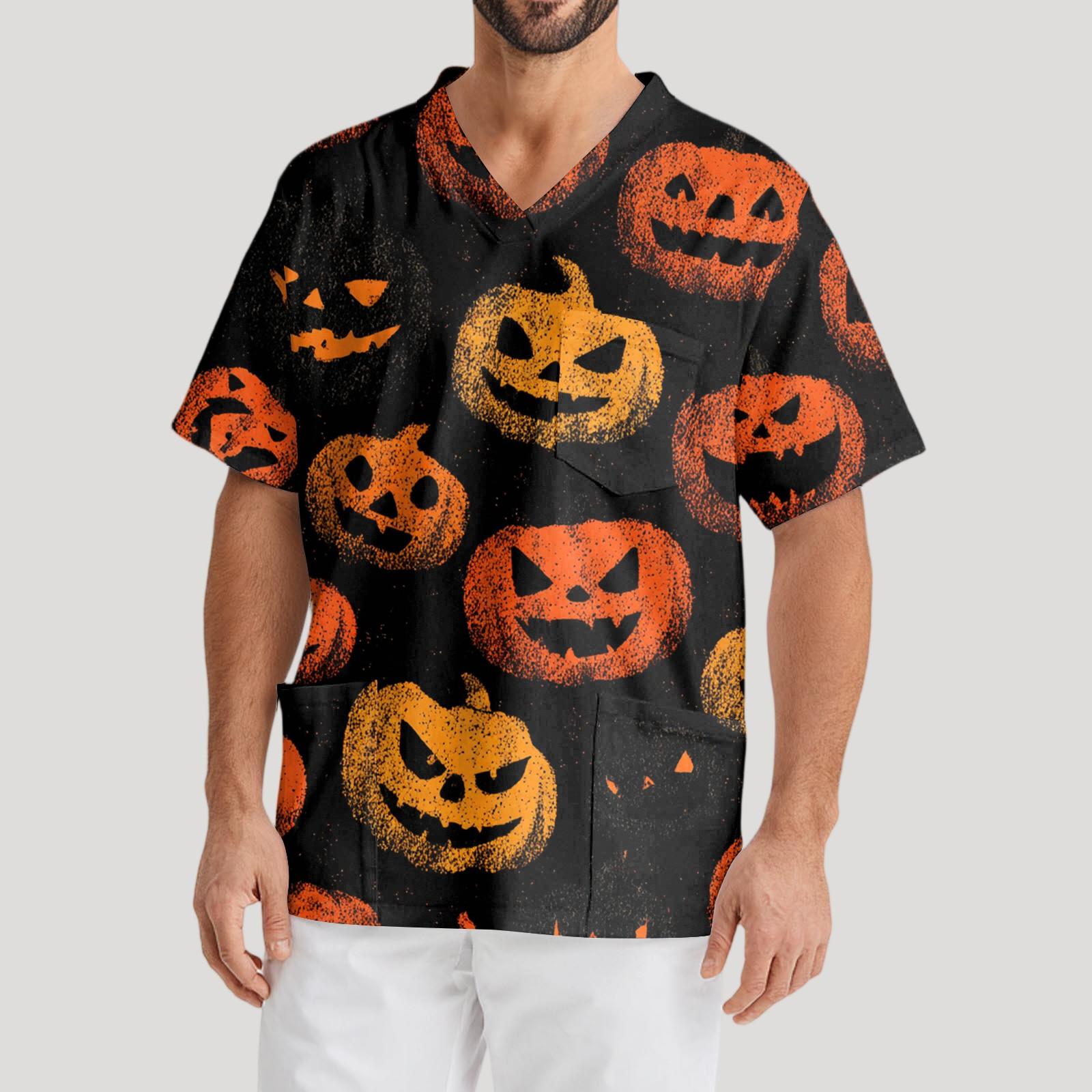 

Мужская рабочая блузка с короткими рукавами и v-образным вырезом с принтом, топ с нагрудным карманом XXL жёлтый