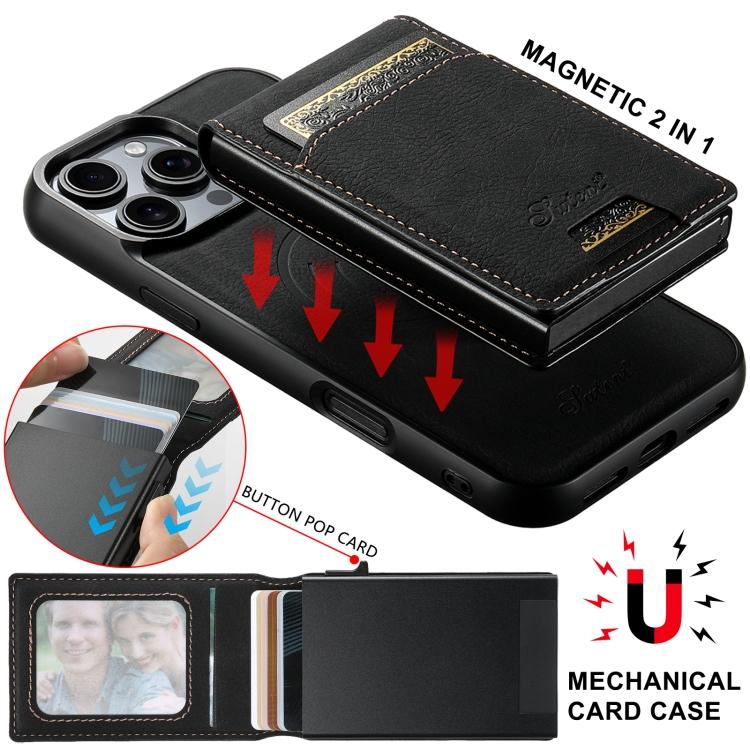 Suteni H19 Litchi Grain 2-in-1 MagSafe Removable Card Box Back Phone Case