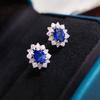 Oval Royal Blue Gem Floral Halo Stud Earrings Marquise Clear Stone Cluster Ear Studs for Women Wedding Banquet Jewelry