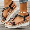 Modische T-Riemen Plateau-Sandalen für Damen Mix-Farbe Elastisches Band Keilsandalen Damen Sommer Täglich Offene Zehen Sandalen Damen