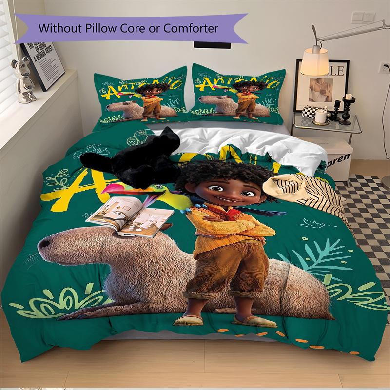 3pcs Encanto Antonio Madrigal & Capybara Bedding Set, Including 1 Quilt Cover and 2 Pillow Shams, Without Filling, Soft and Comfortable Home Bedroom