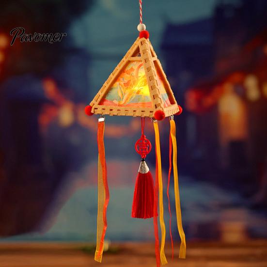 Kindergarten Art Project Supplies Chinese Style DIY Lantern Making Kit, Handmade Triangle Shaped Handheld Educational Craft Set for Kids with