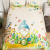 Purple Lavender Dwarf Duvet Cover King Queen Kawaii Cartoon Gnome Bedding Set Spring Flowers Comforter Cover Floral Quilt Cover