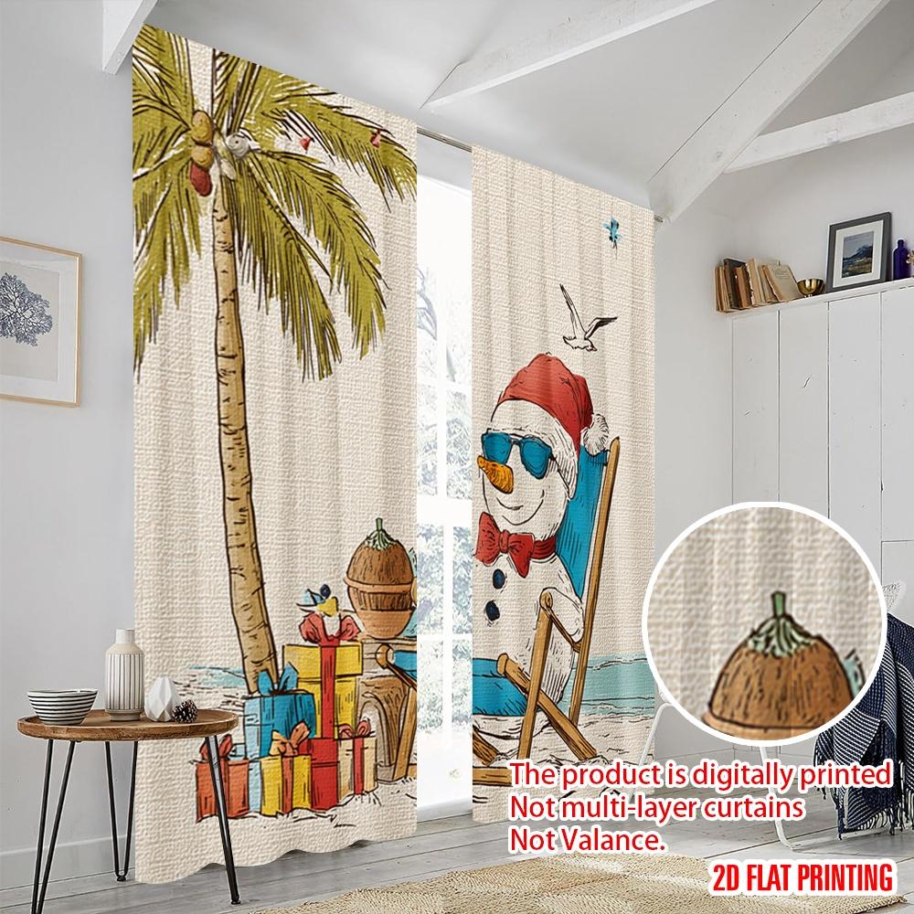 2pcs,2D plane printing Popular Curtain Panels Beach Chair Snowman Polyester (without rod) Art Deco Festive Perfect for Bedroom &
