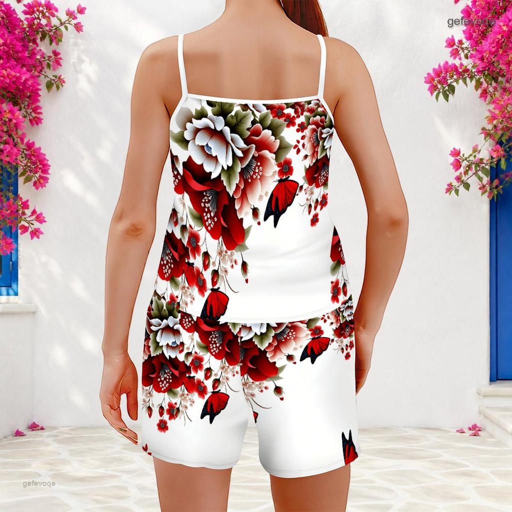Women Plus Size Green Clover Tie Dye Printed Scoop Neck Strappy Tank Top Shorts Set