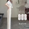 Women's Off-White Tencel Wide-Leg Denim Pants, Summer 2025 Petite Elastic Patchwork Ice Silk Straight-Leg Pants