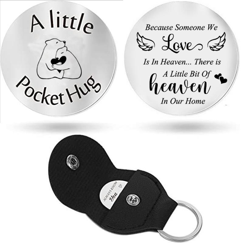 Cross Car Key Inspirational Decision Coin Leather Keychain with Stainless Steel Engraved Double-Sided Round Charm Gift