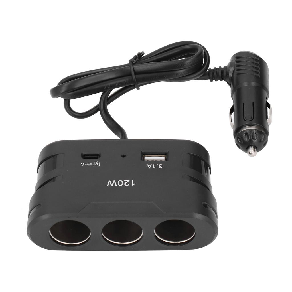 Cigarette Lighter Plug Splitter Adapter 1 to 3 3 Socket Multi Port Power Plug Car Charger TYPE C with USB 12V 24V 120W