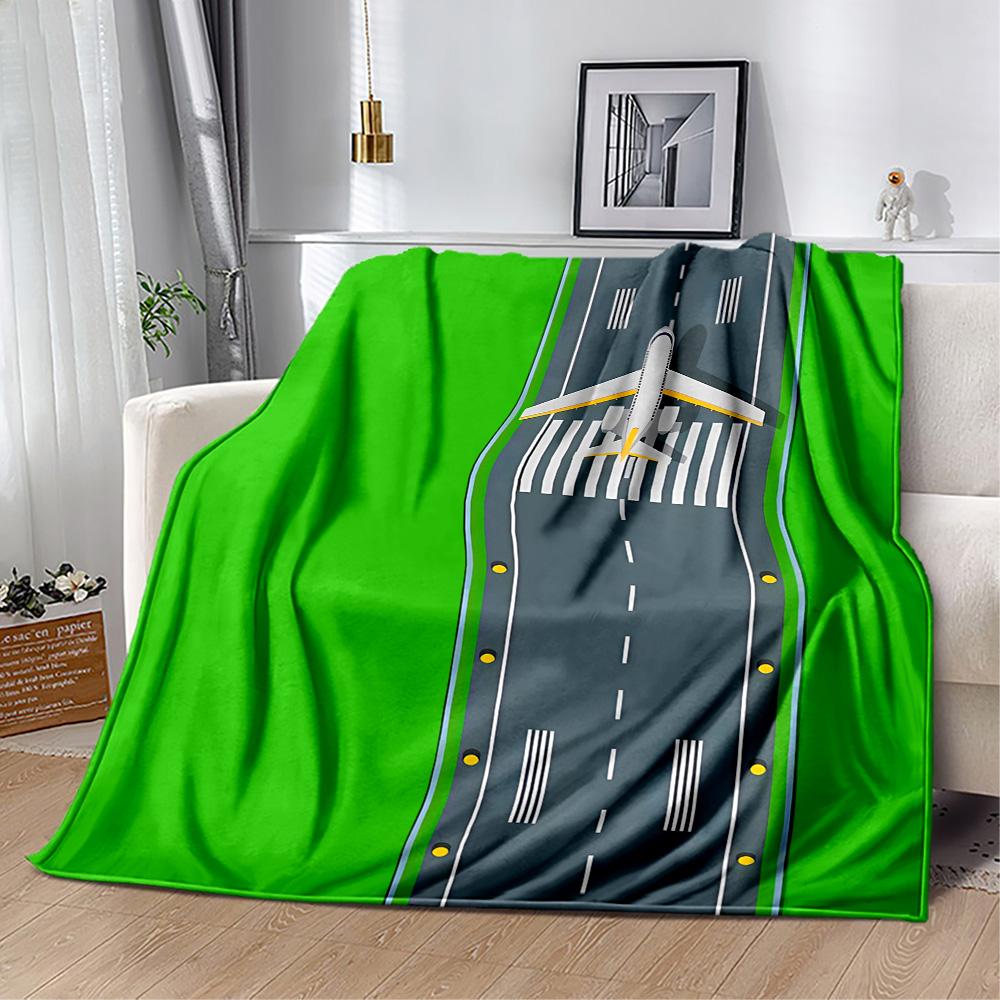 Airport Runway Design Flannel Blanket - Soft and Suitable for Sofas, Beds, Offices, Travel, All Seasons, and The Best Gift for The Holidays.