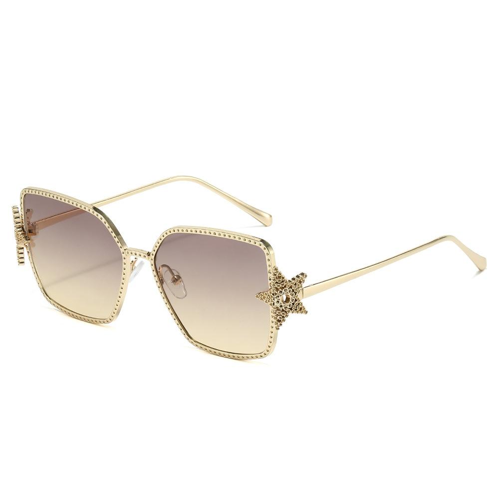 

New Luxury Oversized Square Women Sunglasses Five Pointed Star Diamond Design Trendy UV400 Sun Glasses for Men and Women as picture