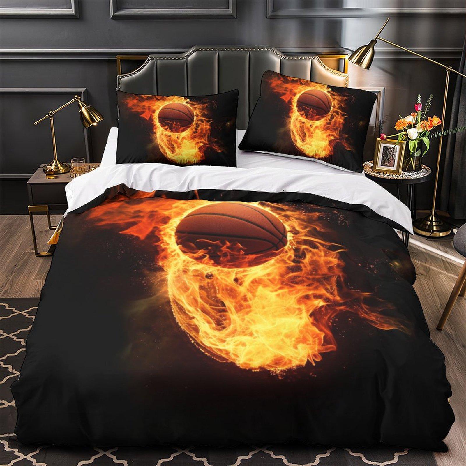 

3D Digital Printing Fireball Series Quilt Cover Pillowcase Two Or Three Piece Set Polyester Grinding EU Single 135*200