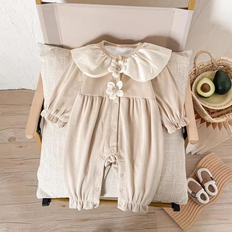 Camellia Spring Newborn Girl Coverall Long Sleeve Bodysuit