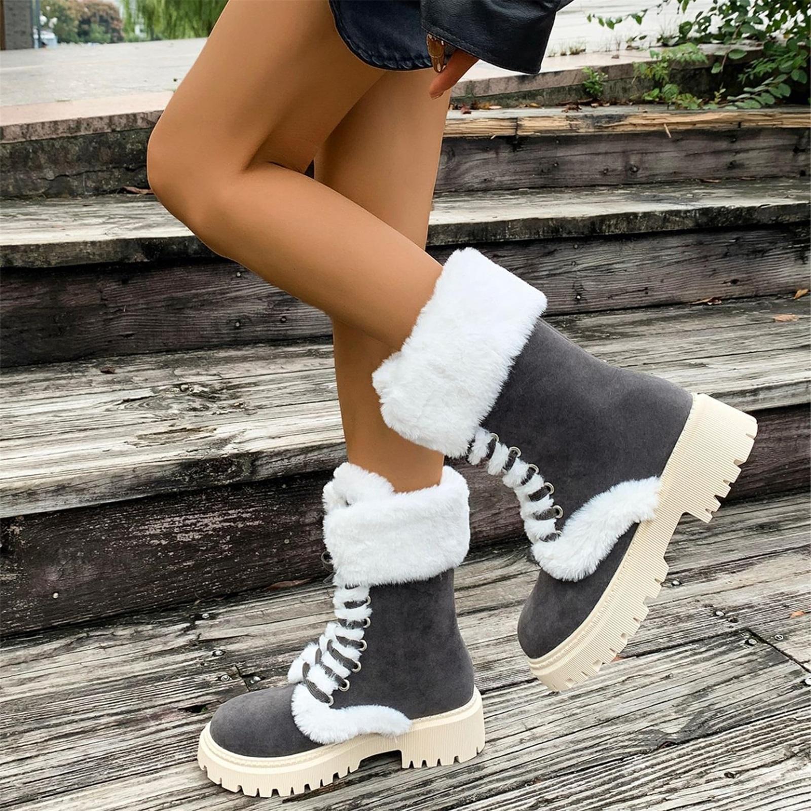 Women s Fashion Plus Size Warm Round Toe Lace-up Boots 43