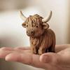 Wooden-Look Highland Cow Figurine, Eco-Friendly PLA 3D Print, 9cm Home Decor