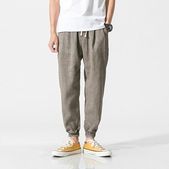 Spring Fall Men Bloomers Harem Pants Loose Drawstring Elastic Waist Pockets Deep Crotch Ankle-banded Solid Color Sport Trousers Daily Wear Sweatpants