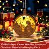 Warm Light Christmas Tree Ornaments 3D Wooden Up Ornament, Layered House Snowman Rustic Holiday Decorations Nativity Scene Hanging Decoration for Xmas