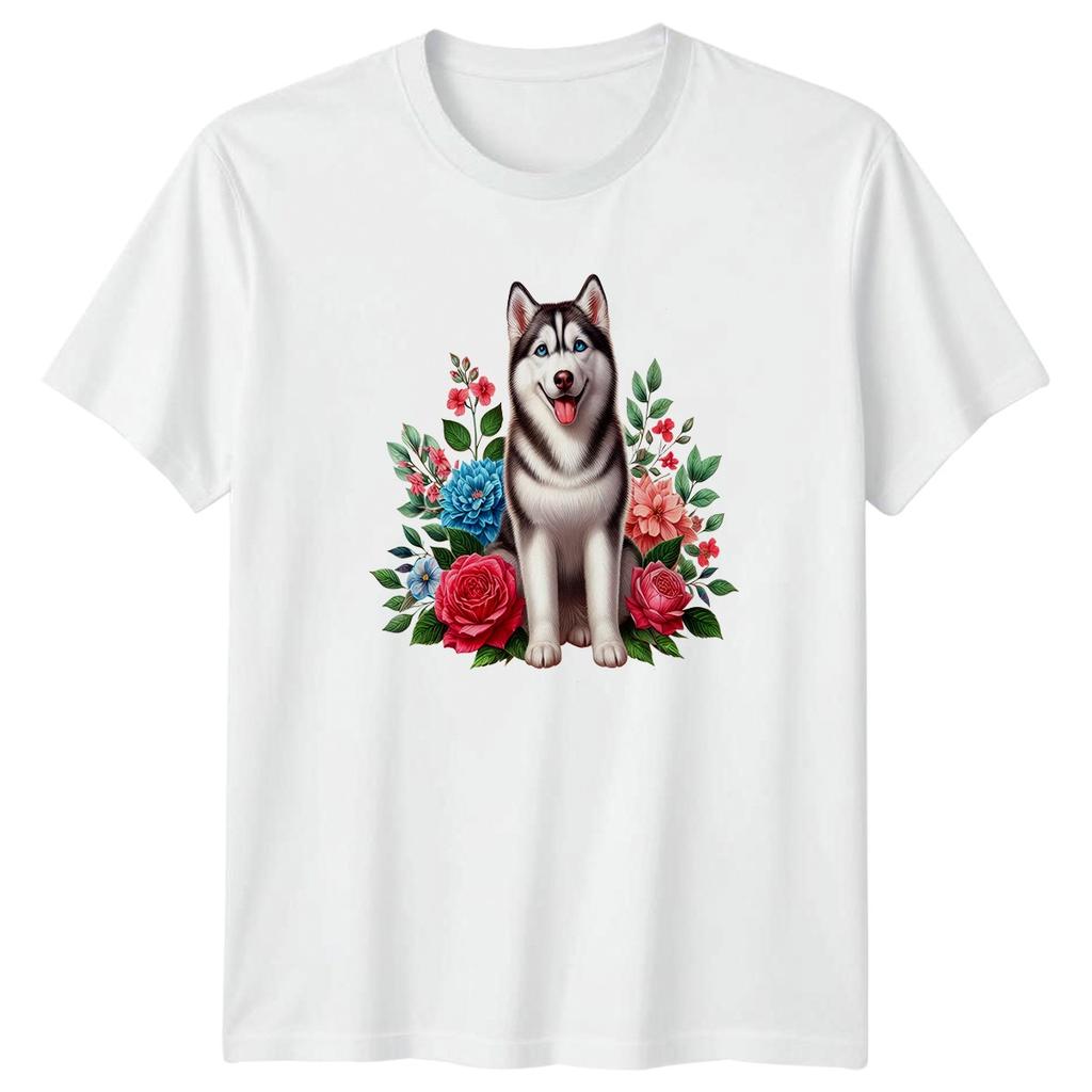 Watercolor Floral Siberian Husky Dog Unisexs TShirt Dog Owner Pet Lover