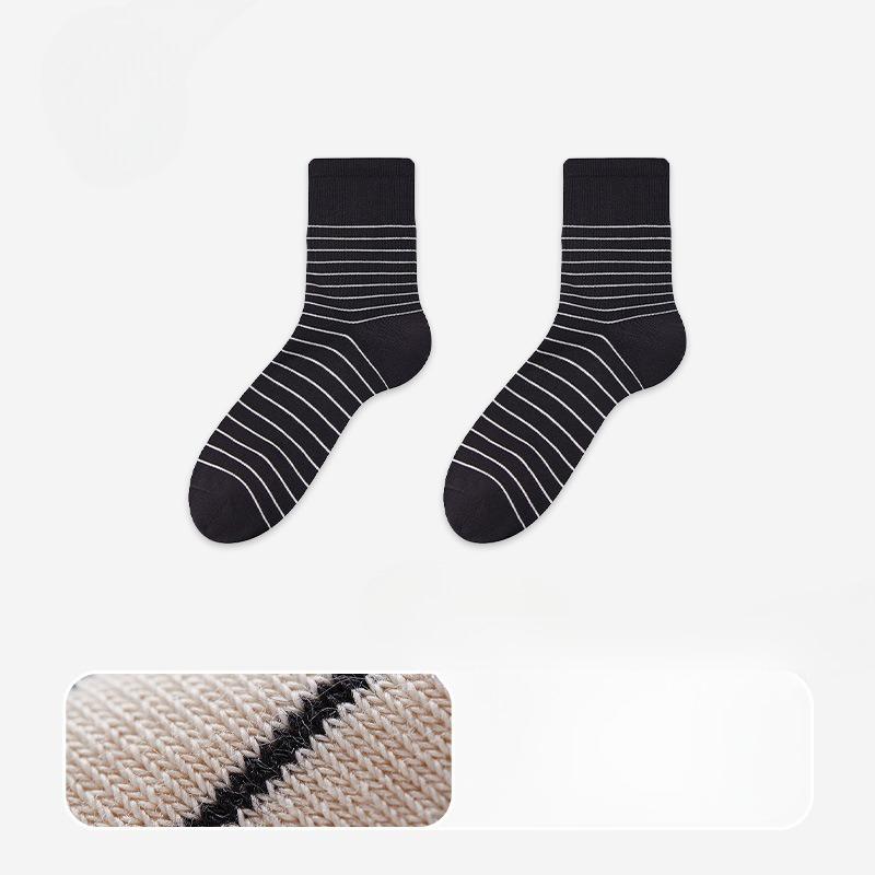 Female Spring and Autumn Pure Cotton Striped Breathable Sweat Absorbing Boneless Tube Stack Socks