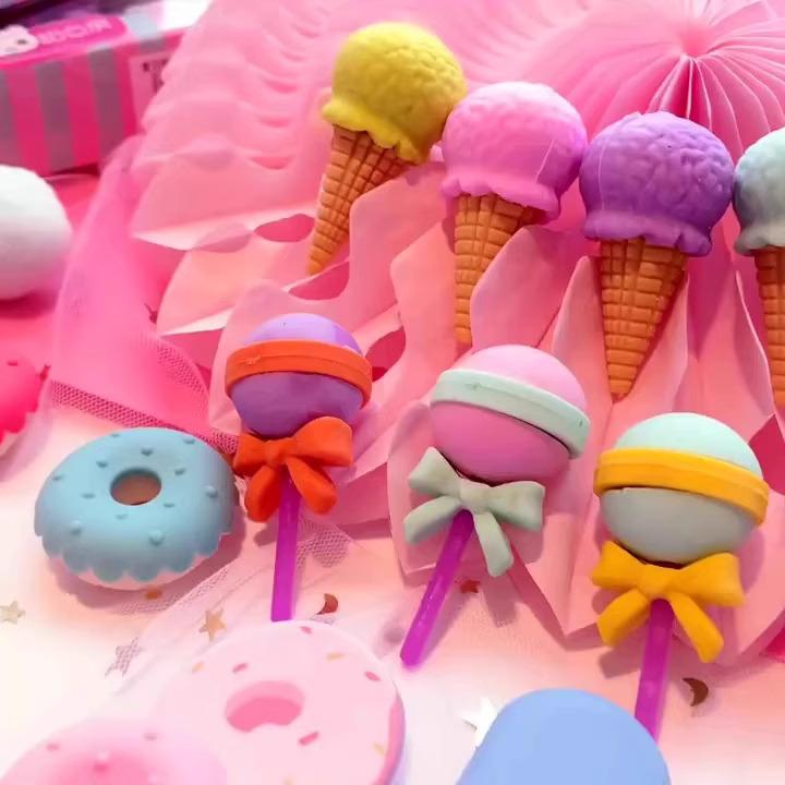 Newcomer 0.01: Set of 16 Cartoon Erasers - Creative Candy Design, Smudge-Free for Elementary Students