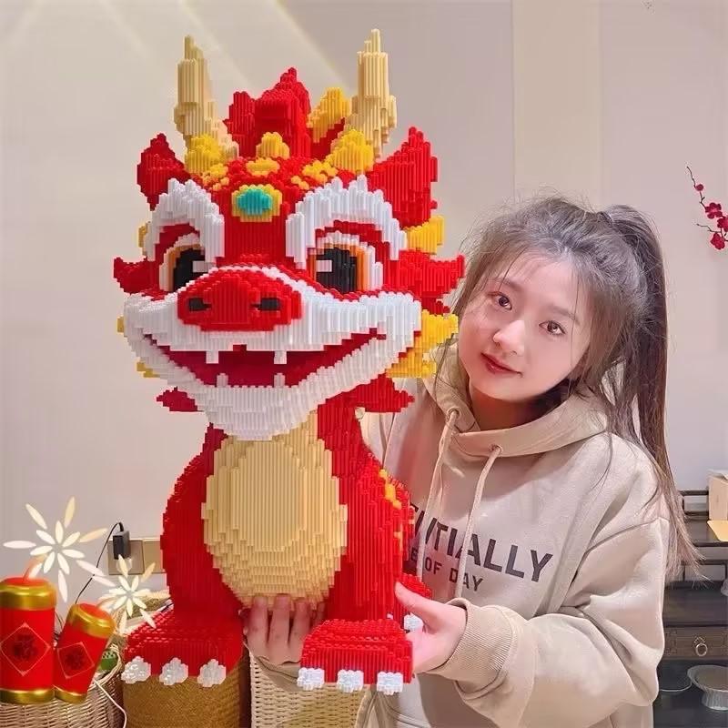 New 30Cm Diy Dragon Building Blocks Assembly Toy Small Particle Puzzle Ornaments 3D Desktop Decoration Birthday Gift