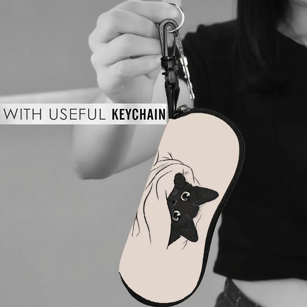 Nylon Sunglasses Storage Bag Solid Color with Keyring Hanging Sunglasses Cat Pattern Durable Sunglasses Pouch