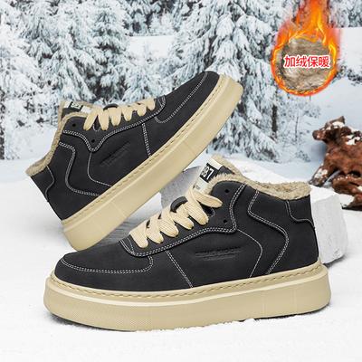 Velvet High-Top Men'S Board Shoes Winter Thickened Warm Leather Surface Cold-Proof Outdoor Snow Platform Cotton Shoes Men'S Shoes