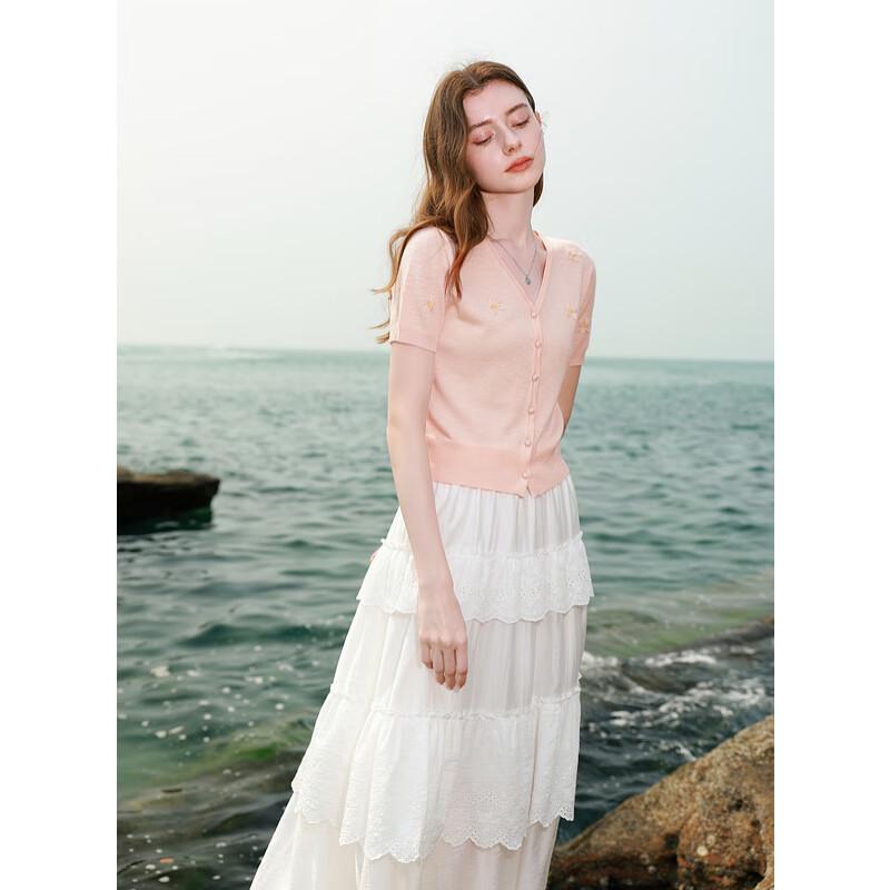 Sancai 2025 Summer V-Neck Floral Knit Cardigan