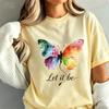 High Street T-Shirt Let It Be Rainbow Butterfly Print Shirt Fashion T-shirt Watercolor Butterfly Women Tee Summer Brand Tops