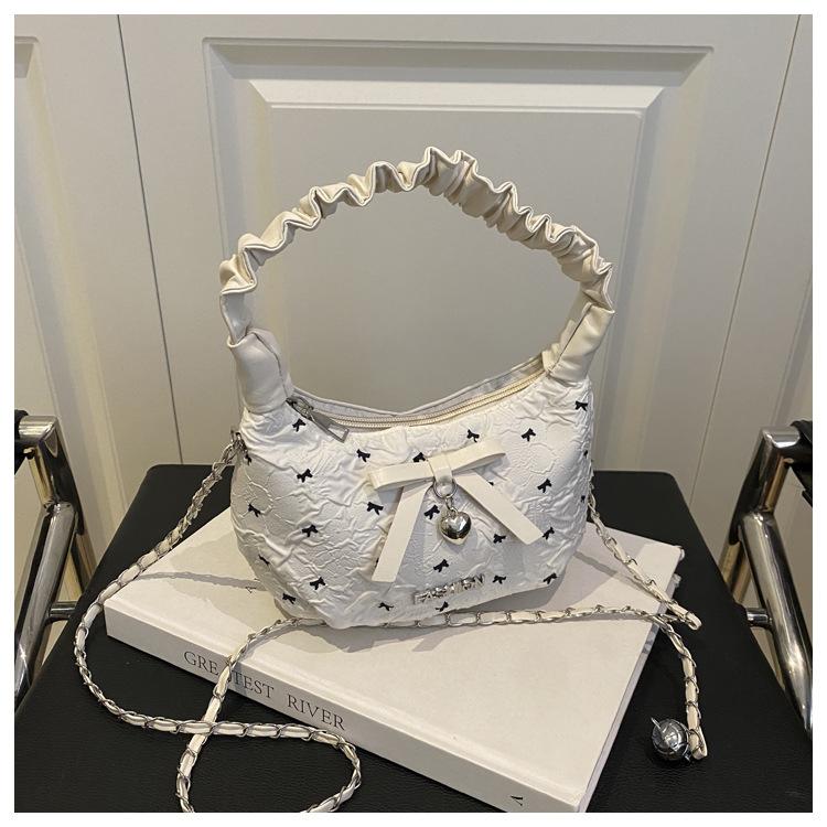 2025 Summer New Bow Underarm Bag Women's Leisure Commuting Fashion Pleated Cloud Bag Dumpling Bag