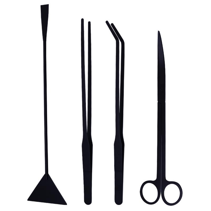 Stainless Steel Aquatic Plant Trimming Tools: Multi-Specification Scissors, Extended Sand Leveler, and Thickened Tweezers.