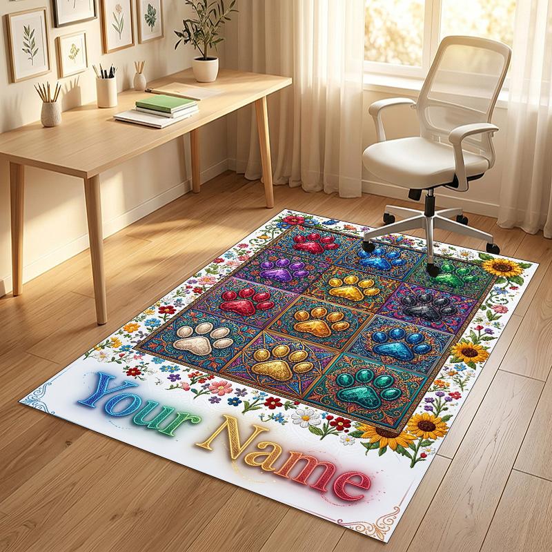 Dog Theme Crystal Velvet Rug Personalized Custom Name Text Soft Floor Mat Home Decor